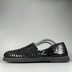 Sunsteps Men’s 9.5 Black Leather Slip On Hand Woven Fisherman Sandals Casual GUC